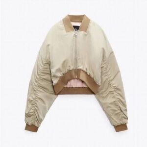 Zara Women's satin Champagne Bomber Jacket